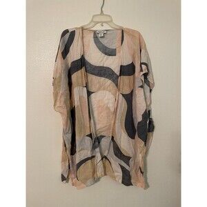 Rachel Zoe Open Cardigan One Size Linen Rayon Artsy Coverup Kimono Abstract